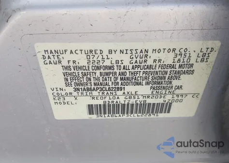 2012 Nissan Sentra 2.0 Sr from USA, damaged, VIN 3N1AB6AP3CL622891